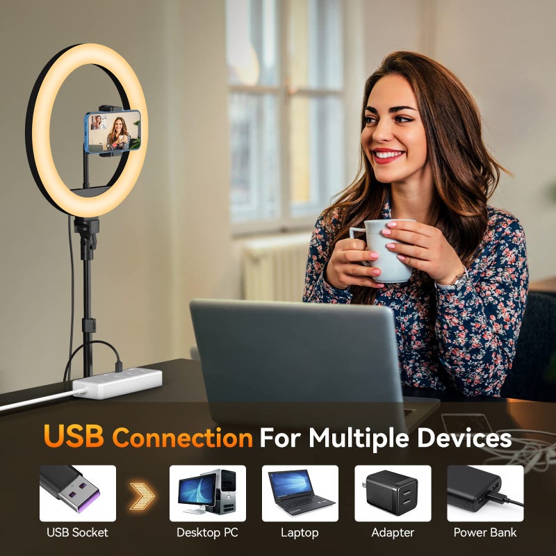 TODI 12" Ring Light with 63" extendable Tripod Stand, Selfie RingLight with Phone Holder and Selfie Remote, 2-in-1 Dimmable LED Ring Light for Makeup, Live Stream, Photography - Image 5